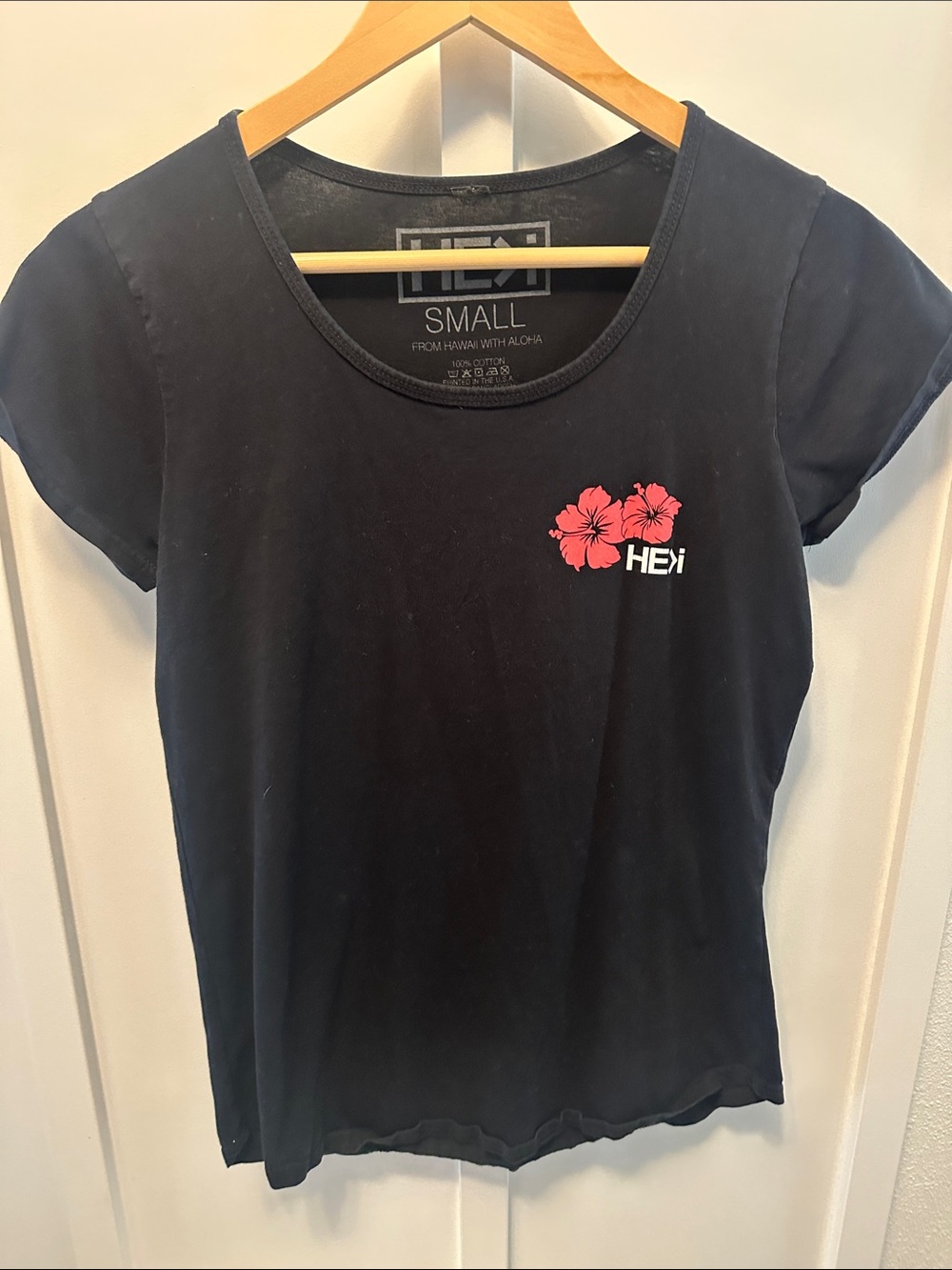 Black Short Sleeve Tee with Pink Floral Logo